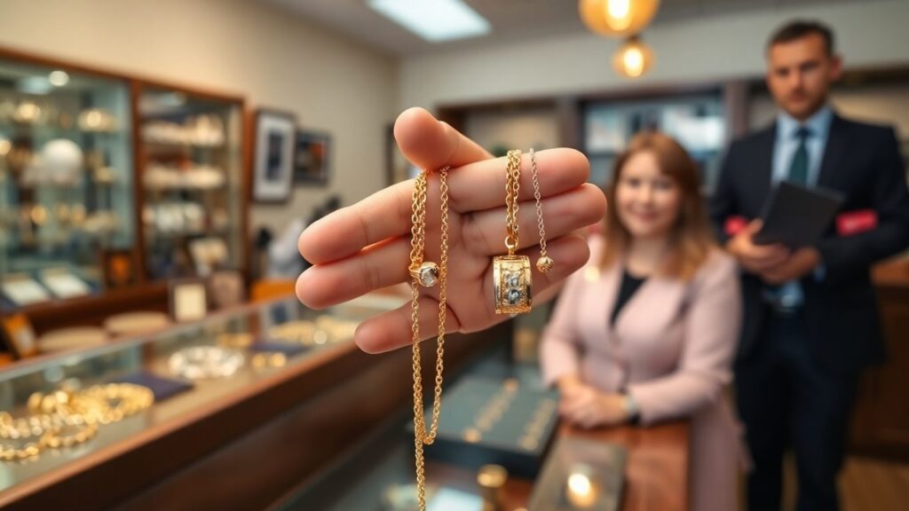 Hand holding gold jewelry at Waco gold buyer