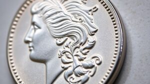 Close-up of a Morgan Silver Dollar coin.