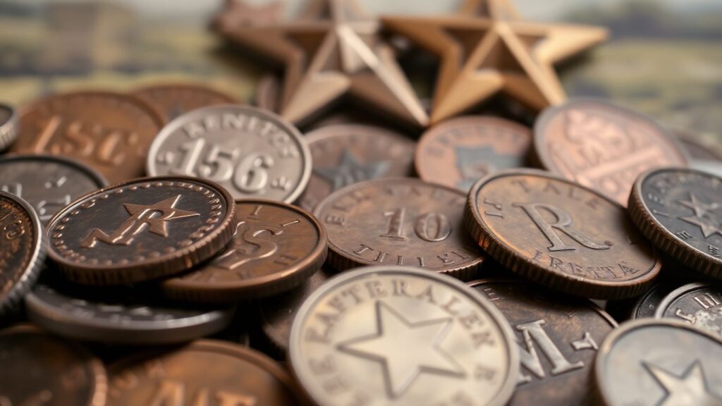 Waco coin collecting history: vintage coins and Texas imagery.