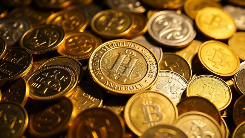 Pile of valuable gold and silver coins.