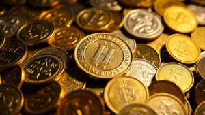 Pile of valuable gold and silver coins.
