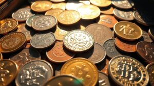 Inherited coin collection with various metals and designs.