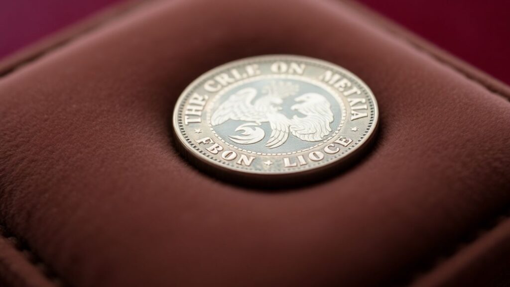 Close-up of a graded coin on velvet.