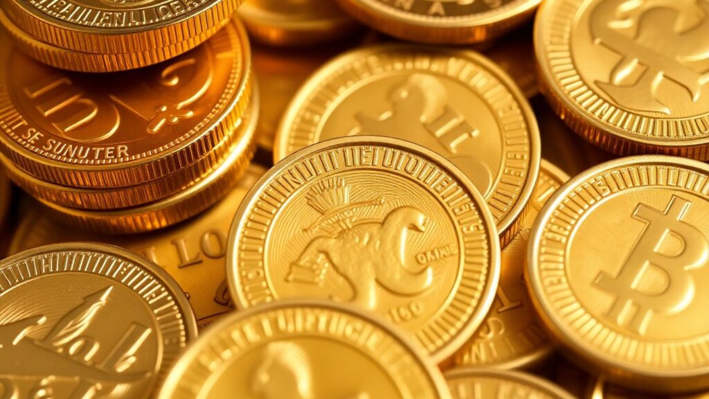 Authentic gold coins with intricate details and golden sheen.