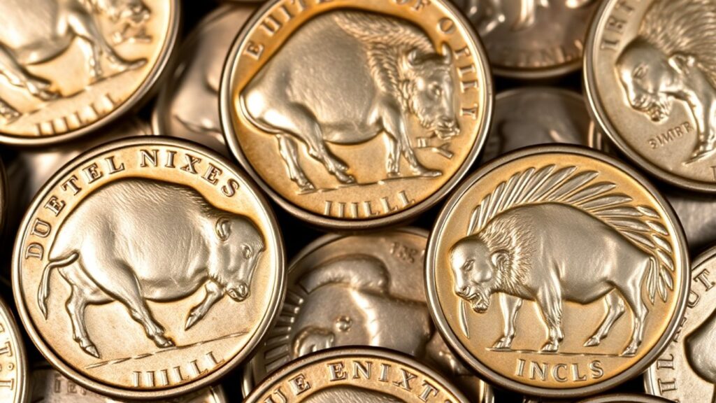 Collection of valuable Buffalo nickel coins.