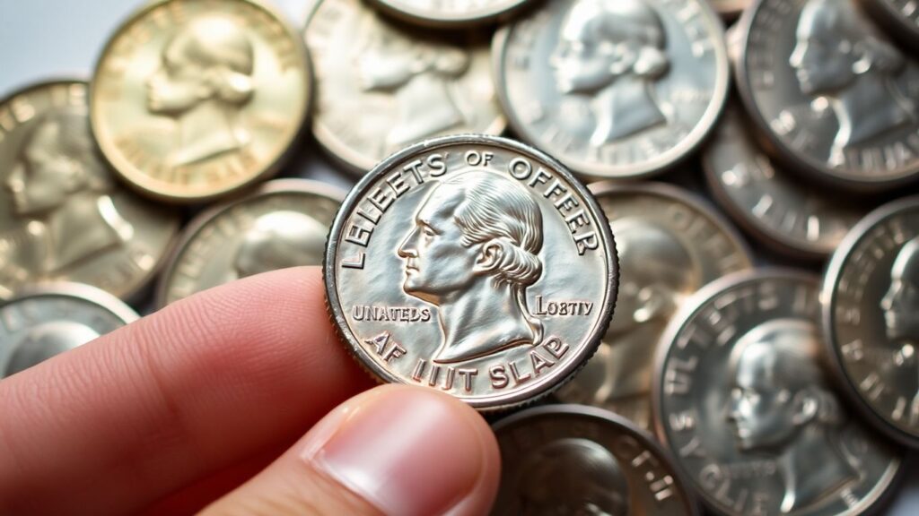 Close-up of valuable US quarters in hand.