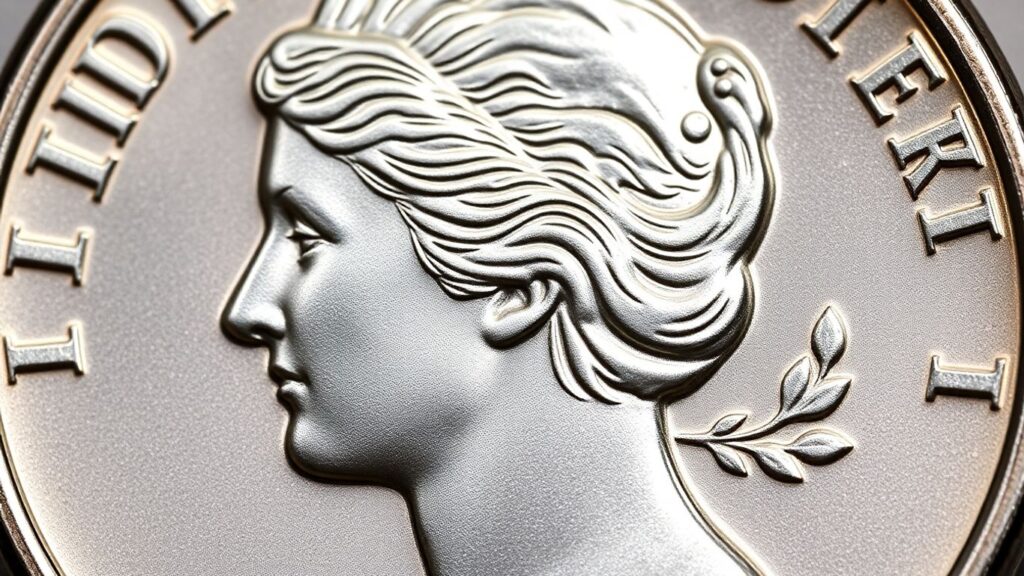 Close-up of a Mercury dime showing Liberty and symbols.