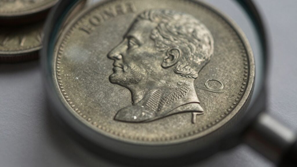 Coin with magnifying glass over mint mark