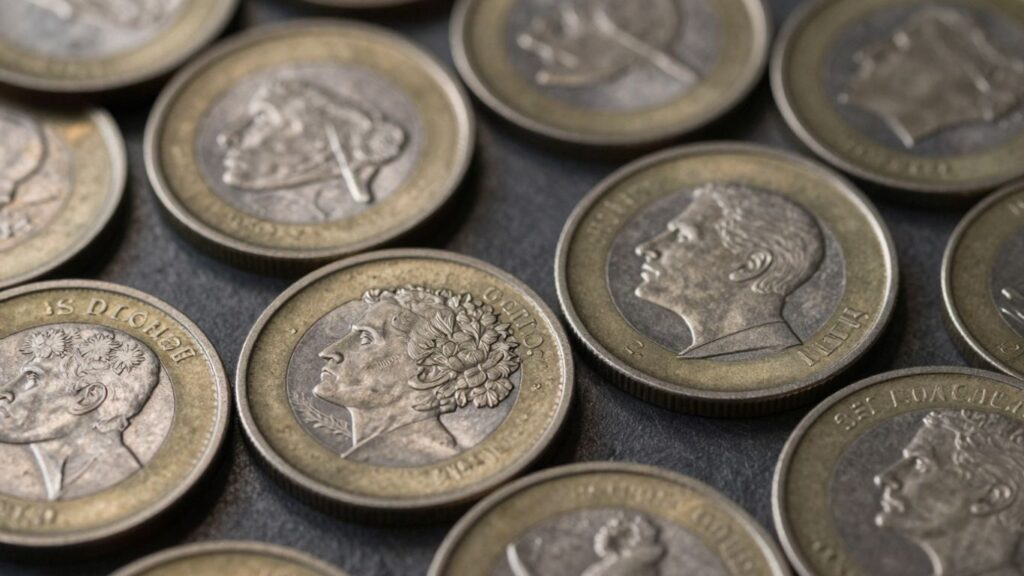 Close-up of common coins with visible minting errors.